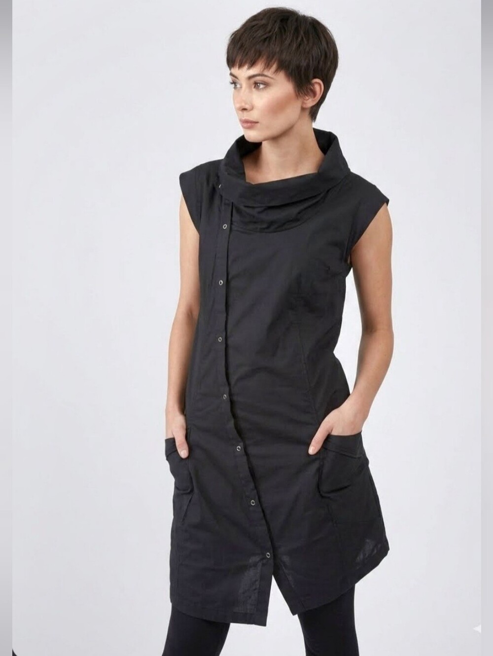 Bench Black Hotstepper Cotton Asymmetric Cowl Neck Snap Dress Tunic Small